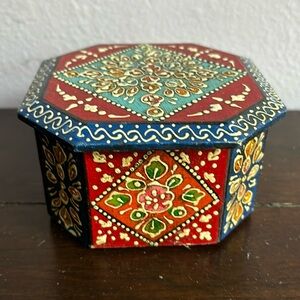 Cost Plus World Market Wooden 4.5” x 2.5” Multicolored Trinket Jewelry Box